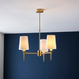 Merano Florence Multi Arm White and Satin Brass 3 Light Pendant Ceiling Lamp - Size: 55 x 55 x 66cm - Wilko - thumbnail 3