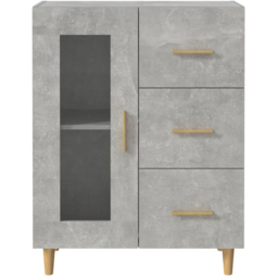 vidaXL Single Glass Door 3 Drawer Concrete Grey Wooden Sideboard - Size: 90 x 69.5 x 34cm - Wilko - thumbnail 7