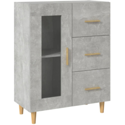 vidaXL Single Glass Door 3 Drawer Concrete Grey Wooden Sideboard - Size: 90 x 69.5 x 34cm - Wilko - thumbnail 3