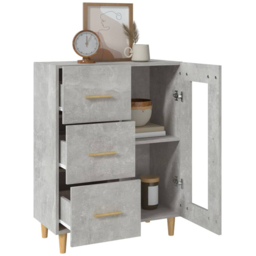 vidaXL Single Glass Door 3 Drawer Concrete Grey Wooden Sideboard - Size: 90 x 69.5 x 34cm - Wilko - thumbnail 5
