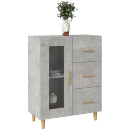 vidaXL Single Glass Door 3 Drawer Concrete Grey Wooden Sideboard - Size: 90 x 69.5 x 34cm - Wilko - thumbnail 4
