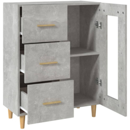 vidaXL Single Glass Door 3 Drawer Concrete Grey Wooden Sideboard - Size: 90 x 69.5 x 34cm - Wilko - thumbnail 6