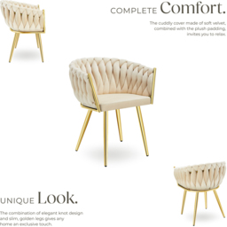tectake Astano Set of 6 Sand and Gold Velvet Padded Knot Design Dining Chair - Yellow - Wilko - thumbnail 4