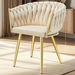 tectake Astano Set of 6 Sand and Gold Velvet Padded Knot Design Dining Chair - Yellow - Wilko