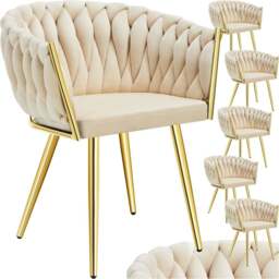 tectake Astano Set of 6 Sand and Gold Velvet Padded Knot Design Dining Chair - Yellow - Wilko - thumbnail 3