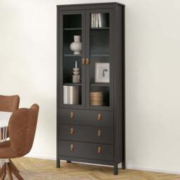 Florence Barcelona 2 Door 3 Drawer Matt Black Display Cabinet - Size: 32 x 77 x 199cm - Wilko