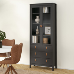 Florence Barcelona 2 Door 3 Drawer Matt Black Display Cabinet - Size: 32 x 77 x 199cm - Wilko - thumbnail 6