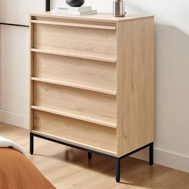 Furniturebox Sval 4 Drawer Oak Effect Wooden Chest of Drawers - Brown - Wilko - image 1