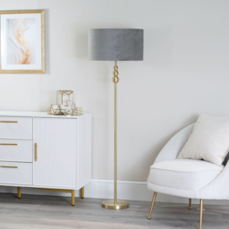 ValueLights Marissa Grey Velvet Shade Gold Ball LED Floor Lamp - Size: 145 x 45 x 45cm - Wilko - thumbnail 6