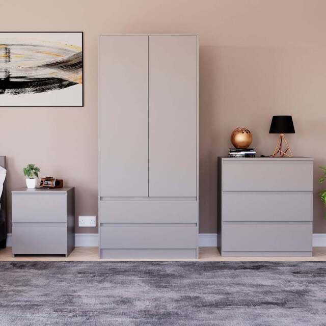 VIDA DESIGNS Denver Grey 3 Piece Bedroom Furniture Set - Wilko - image 1