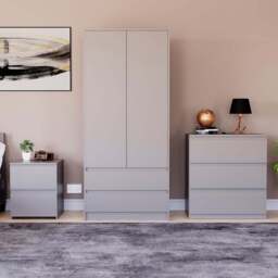 VIDA DESIGNS Denver Grey 3 Piece Bedroom Furniture Set - Wilko