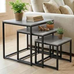 Alivio Grey Industrial Nest of Tables Set of 3 - Size: 50 x 50 x 50cm - Wilko