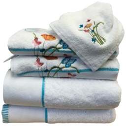 Bellissimo Soft Turkish Cotton White Butterfly Towel Set of 6 - Size: 70 x 120cm - Wilko - thumbnail 1