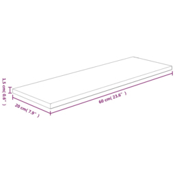 vidaXL 60 x 20 x 1.5cm Untreated Solid Oak Wooden Wall Shelf - Size: 1.5 x 60 x 20cm - Brown - Wilko - thumbnail 5