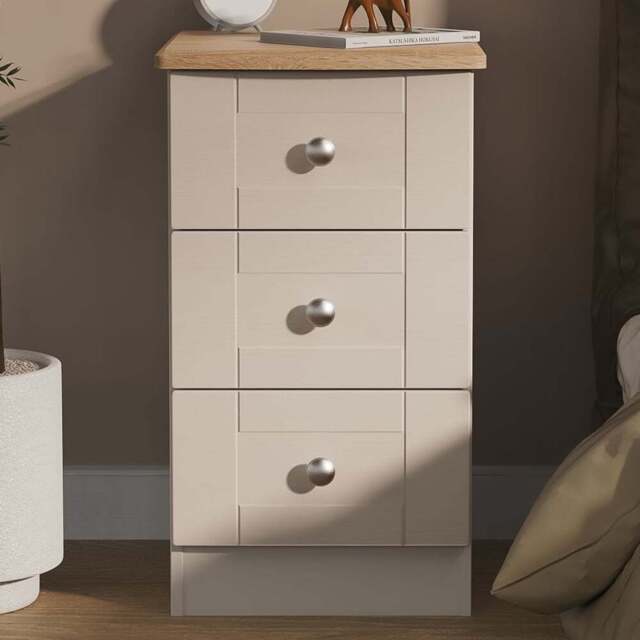 Crowndale Sussex 3 Drawer Kashmir Ash and Bardolino Oak Bedside Cabinet Ready Assembled - Kashmir Ash & Bardolino Oak - Wilko - image 1