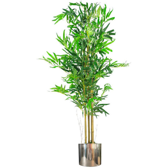 Leaf Realistic Artificial Bamboo Plant Tree in Silver Metal Planter 4ft - Size: 120 x 60 x 60cm - Green - Wilko - image 1