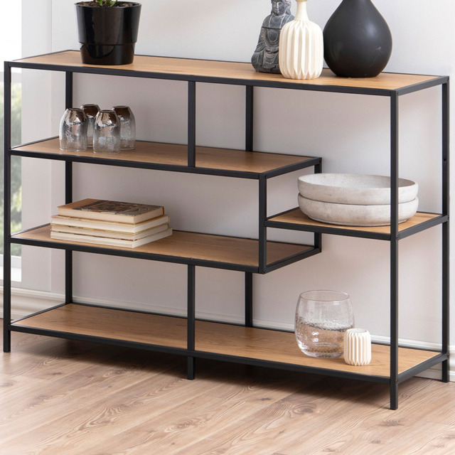 Florence Seaford 4 Shelf Oak and Black Metal Bookcase - Furniture To Go - Wilko - image 1