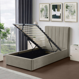 Artemis Home Evelynne Single Light Brown Linen Upholstered Ottoman Bed - Wilko - thumbnail 4