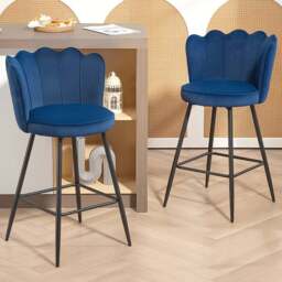 HOMCOM Dark Blue Petal Backrest Bar Stool with Set of 2 - Wilko