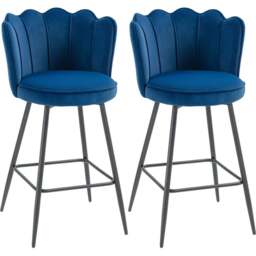 HOMCOM Dark Blue Petal Backrest Bar Stool with Set of 2 - Wilko - thumbnail 3
