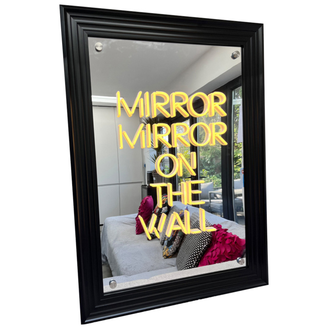 Splashbax Mirror on the Wall Mirror Black Premium Gallery Frame LED Neon Wall Art - Size: 105 x 75 x 7cm - Multi - Wilko - image 1