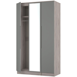 Crowndale Milan 3 Door Grey Gloss and Grey Oak Tall Mirrored Wardrobe Ready Assembled - Grey Gloss & Grey Oak - Wilko - thumbnail 6