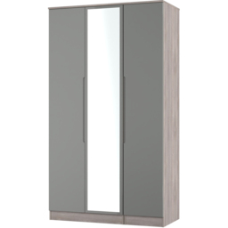 Crowndale Milan 3 Door Grey Gloss and Grey Oak Tall Mirrored Wardrobe Ready Assembled - Grey Gloss & Grey Oak - Wilko - thumbnail 3