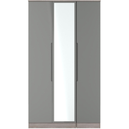 Crowndale Milan 3 Door Grey Gloss and Grey Oak Tall Mirrored Wardrobe Ready Assembled - Grey Gloss & Grey Oak - Wilko - thumbnail 4