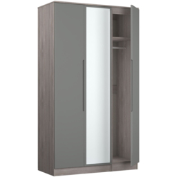 Crowndale Milan 3 Door Grey Gloss and Grey Oak Tall Mirrored Wardrobe Ready Assembled - Grey Gloss & Grey Oak - Wilko - thumbnail 7