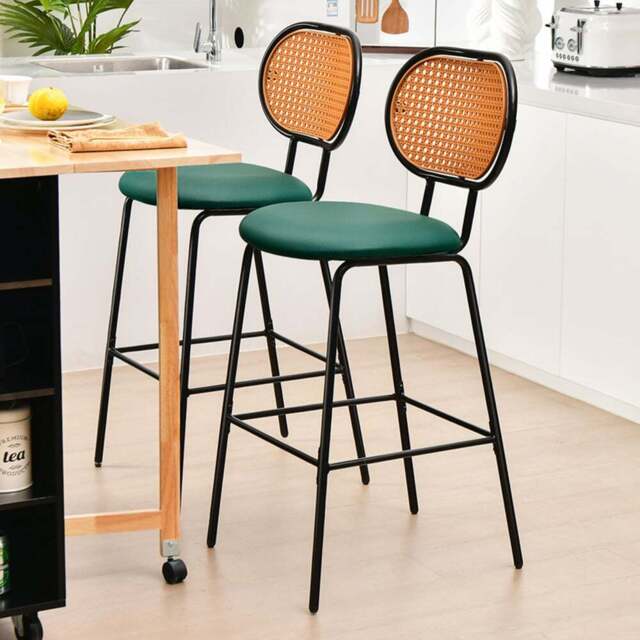 Costway Green PU Leather Bar Stool Set of 2 - Size: 85 x 56 x 23cm - Wilko - image 1