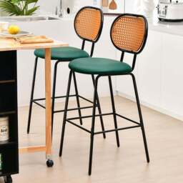 Costway Green PU Leather Bar Stool Set of 2 - Size: 85 x 56 x 23cm - Wilko