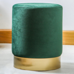 Harbour Housewares Green Velvet Round Pouffe - Size: 30 x 38 x 30cm - Wilko