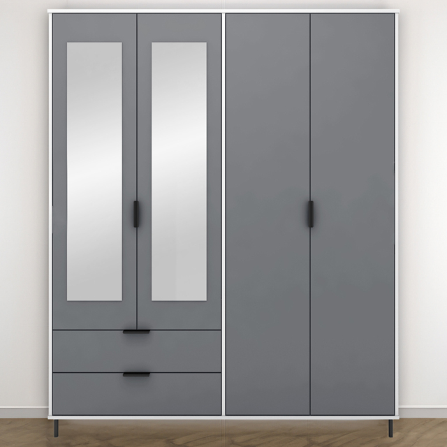 Seconique Madrid 4 Door 2 Drawer Grey and White Gloss Wardrobe - Size: 4 Door, 2 Drawer - Wilko - image 1