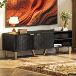 HOMCOM 2 Door 2 Shelf Black TV Unit - Size: 47.0 cm x 39.0 cm x 140.0 cmcm - Wilko - thumbnail 1