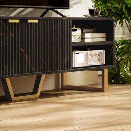 HOMCOM 2 Door 2 Shelf Black TV Unit - Size: 47.0 cm x 39.0 cm x 140.0 cmcm - Wilko - thumbnail 4