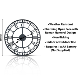 St Helens Black Open Face Design Non Ticking Garden Clock 60cm - Wilko - thumbnail 6