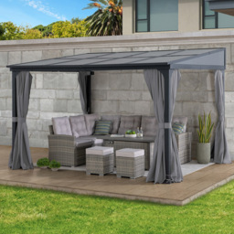 Sunjoy 3.6 x 3m Wall Mounted Lean to Gazebo with Grey Curtain and Netting - Size: 3 x 4m - Black - Wilko - thumbnail 1