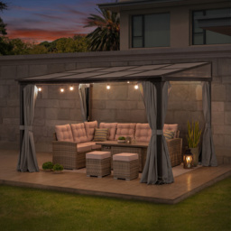 Sunjoy 3.6 x 3m Wall Mounted Lean to Gazebo with Grey Curtain and Netting - Size: 3 x 4m - Black - Wilko - thumbnail 3