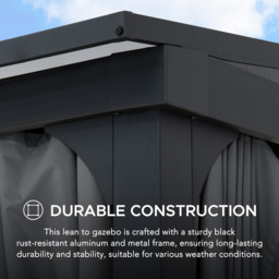 Sunjoy 3.6 x 3m Wall Mounted Lean to Gazebo with Grey Curtain and Netting - Size: 3 x 4m - Black - Wilko - thumbnail 7