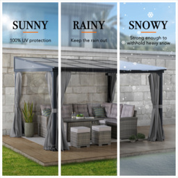Sunjoy 3.6 x 3m Wall Mounted Lean to Gazebo with Grey Curtain and Netting - Size: 3 x 4m - Black - Wilko - thumbnail 6