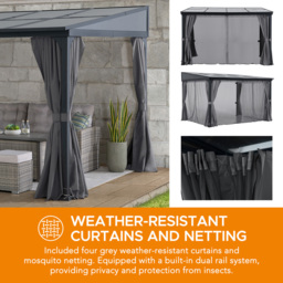 Sunjoy 3.6 x 3m Wall Mounted Lean to Gazebo with Grey Curtain and Netting - Size: 3 x 4m - Black - Wilko - thumbnail 4