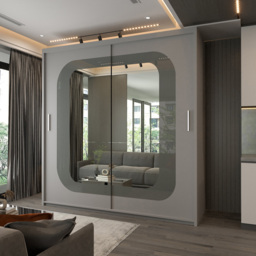 Sliding Wardrobes 4U Chelsea 2 Door Grey Wide Central Curved Mirrored Wardrobe 203cm - Wilko - thumbnail 4