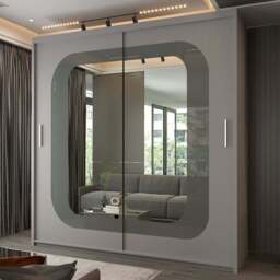 Sliding Wardrobes 4U Chelsea 2 Door Grey Wide Central Curved Mirrored Wardrobe 203cm - Wilko - thumbnail 1