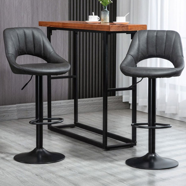 Portland PU Leather Height Adjustable Bar Stool Set of 2 - Grey - Wilko - image 1