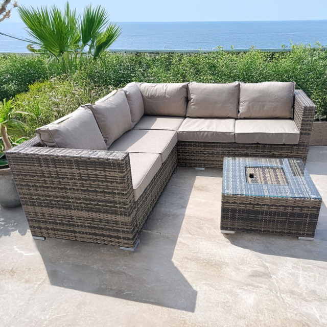 Furniture One 5 Seater Brown Rattan Garden Corner Lounge Set with Ice Bucket - Wilko - image 1