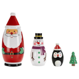 Samuel Alexander Wooden 4 Piece Christmas Santa Festive Figurine Set 16cm - Size: 8 x 8 x 8cm - Multicoloured - Wilko