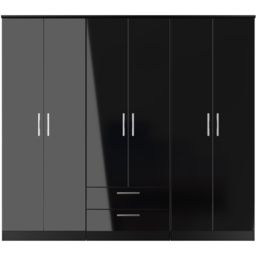 Crowndale Knightsbridge 6 Door 2 Drawer Black Gloss and Black Tall Wardrobe Ready Assembled - Black Gloss & Black - Wilko - thumbnail 5