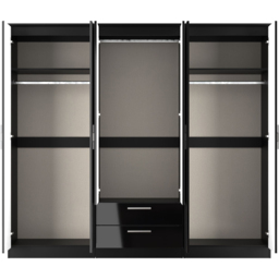 Crowndale Knightsbridge 6 Door 2 Drawer Black Gloss and Black Tall Wardrobe Ready Assembled - Black Gloss & Black - Wilko - thumbnail 7