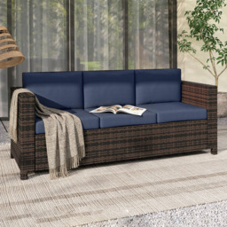 Outsunny 3 Seater Dark Blue PE Rattan Garden Sofa - Wilko