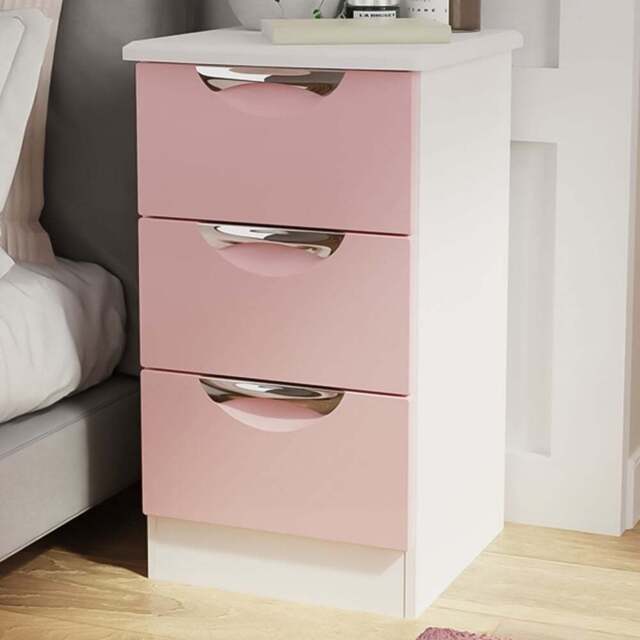 Crowndale Camden 3 Drawer Kobe Pink and White Bedside Cabinet Ready Assembled - Kobe Pink & White - Wilko - image 1